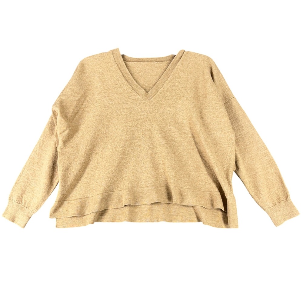 J.Crew Merino Wool‎ V Neck Sweater Tan Oversized M Women Minimalist
